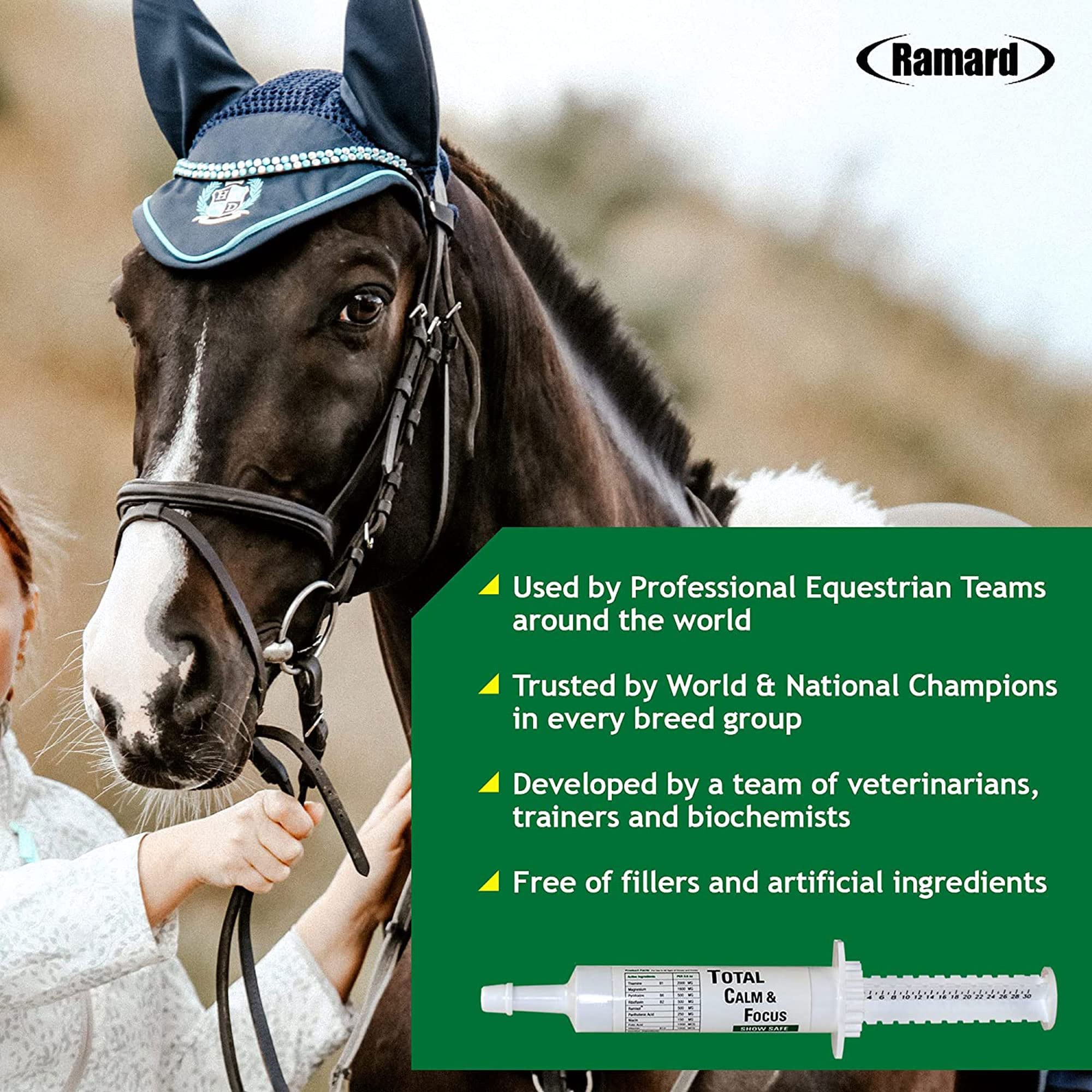 Ramard Total Calm and Focus for Horses Supplement - Magnesium & Calming Formula for Horse Show, Training, Performance Mental Ale